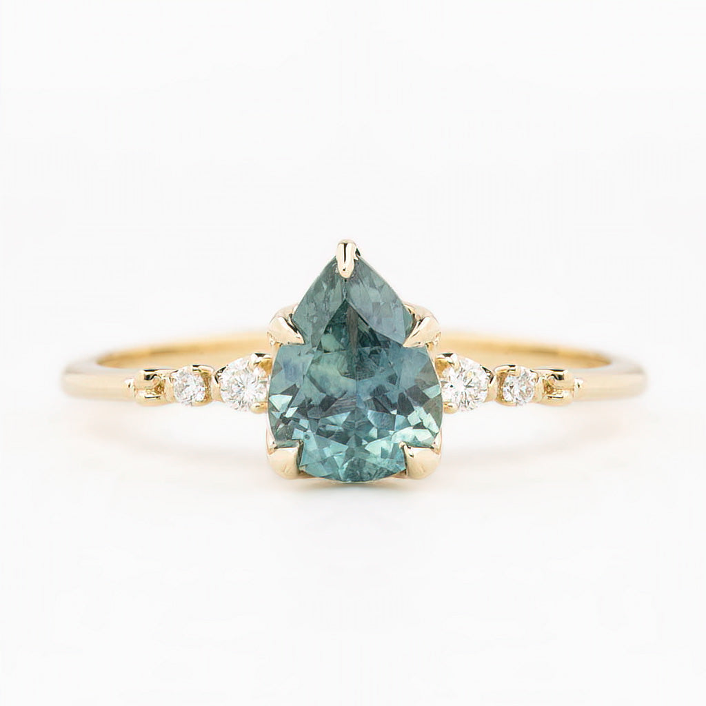 Estel Fleur Ring 1.41ct Blue Green Montana Sapphire, 14K Yellow Gold (One of a kind)