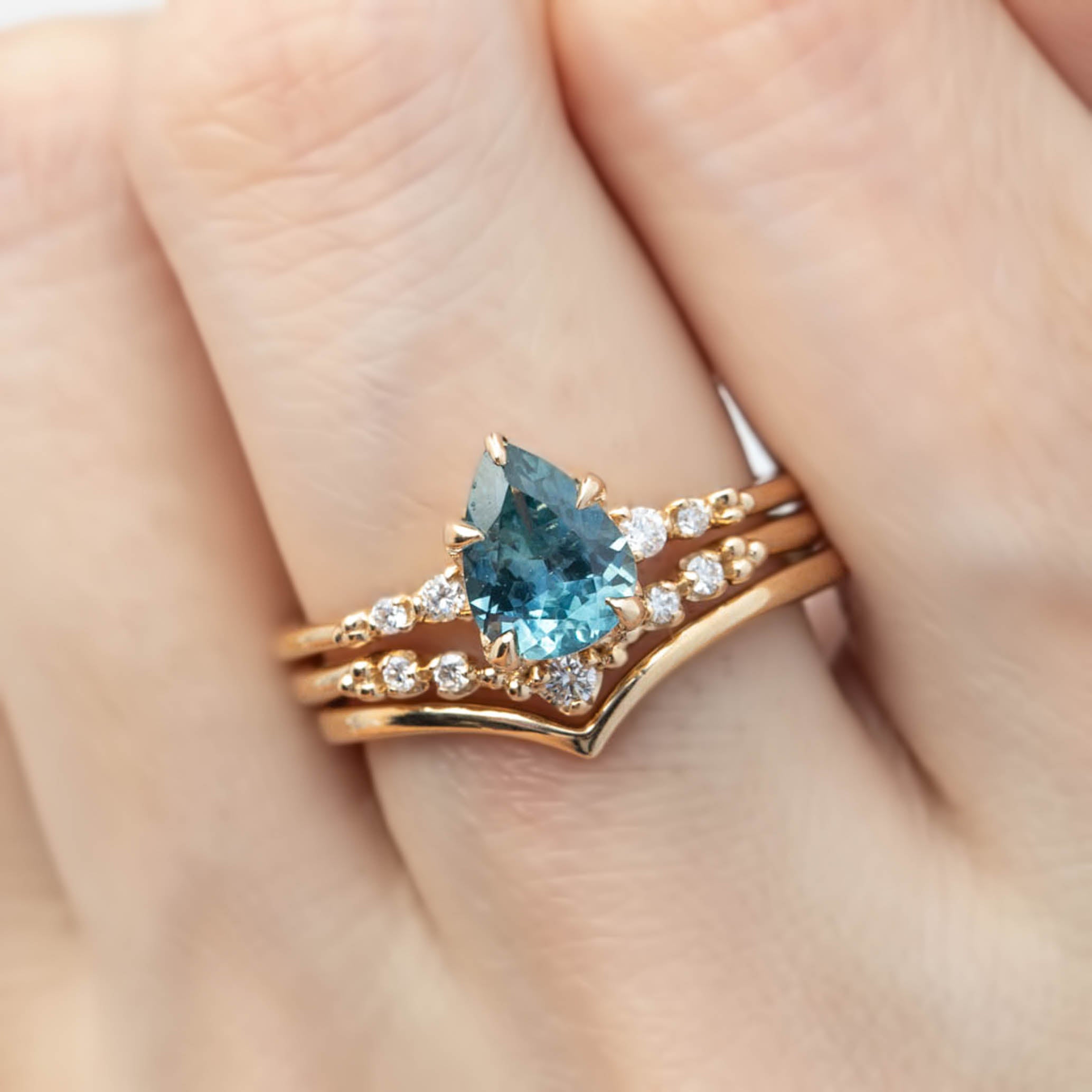 Estel Fleur Ring 1.41ct Blue Green Montana Sapphire, 14K Yellow Gold (One of a kind)
