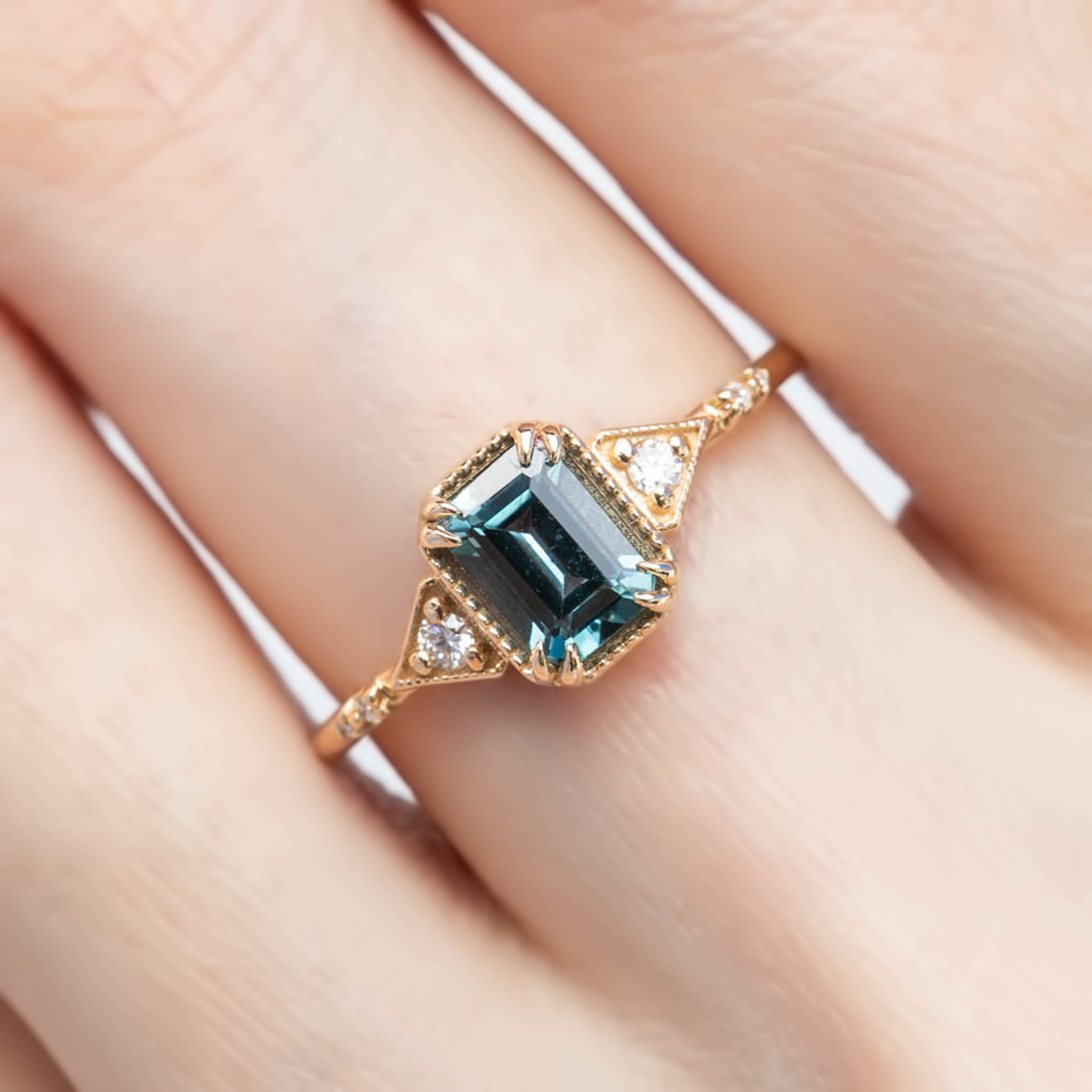 Agatha Ring 1.21ct Blue Montana Emerald Cut Sapphire, 14K Yellow Gold (One of a kind)