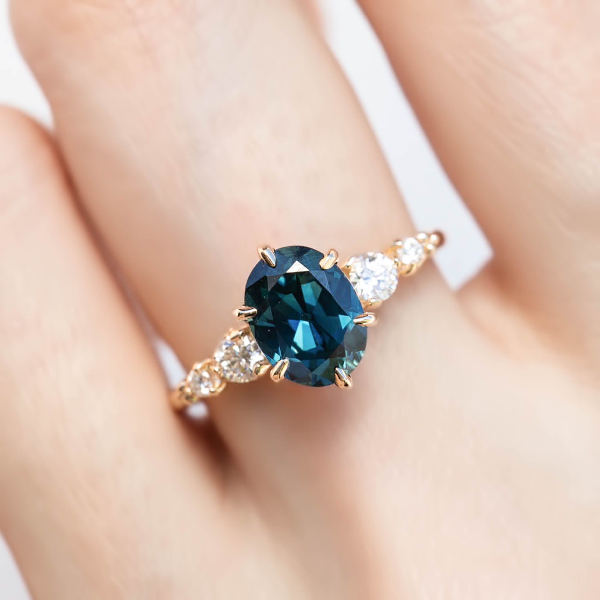 Estel Fleur Grand Ring, 2.46ct Unheated Teal Blue Queensland Sapphire