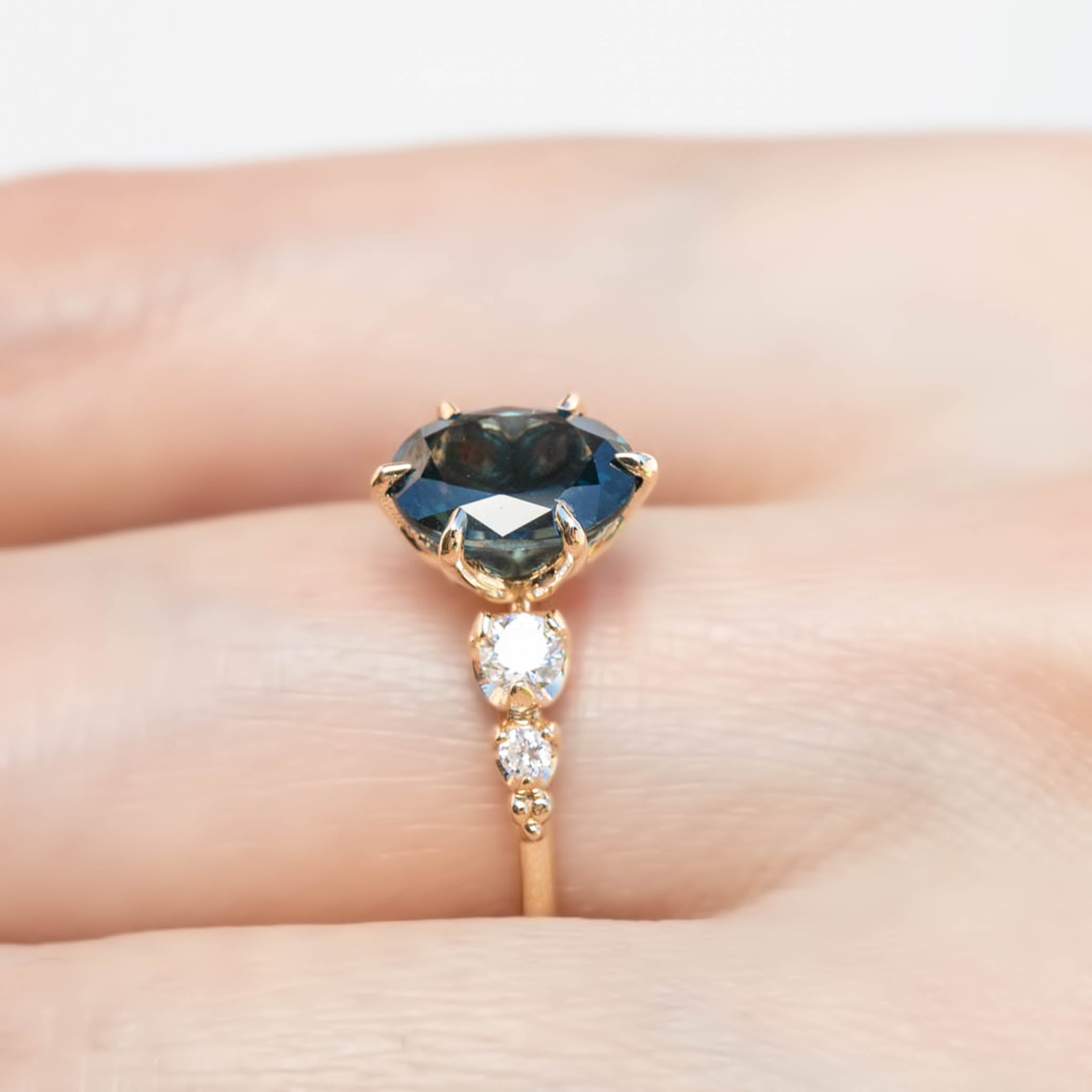 Estel Fleur Grand Ring, 2.46ct Unheated Teal Blue Queensland Sapphire