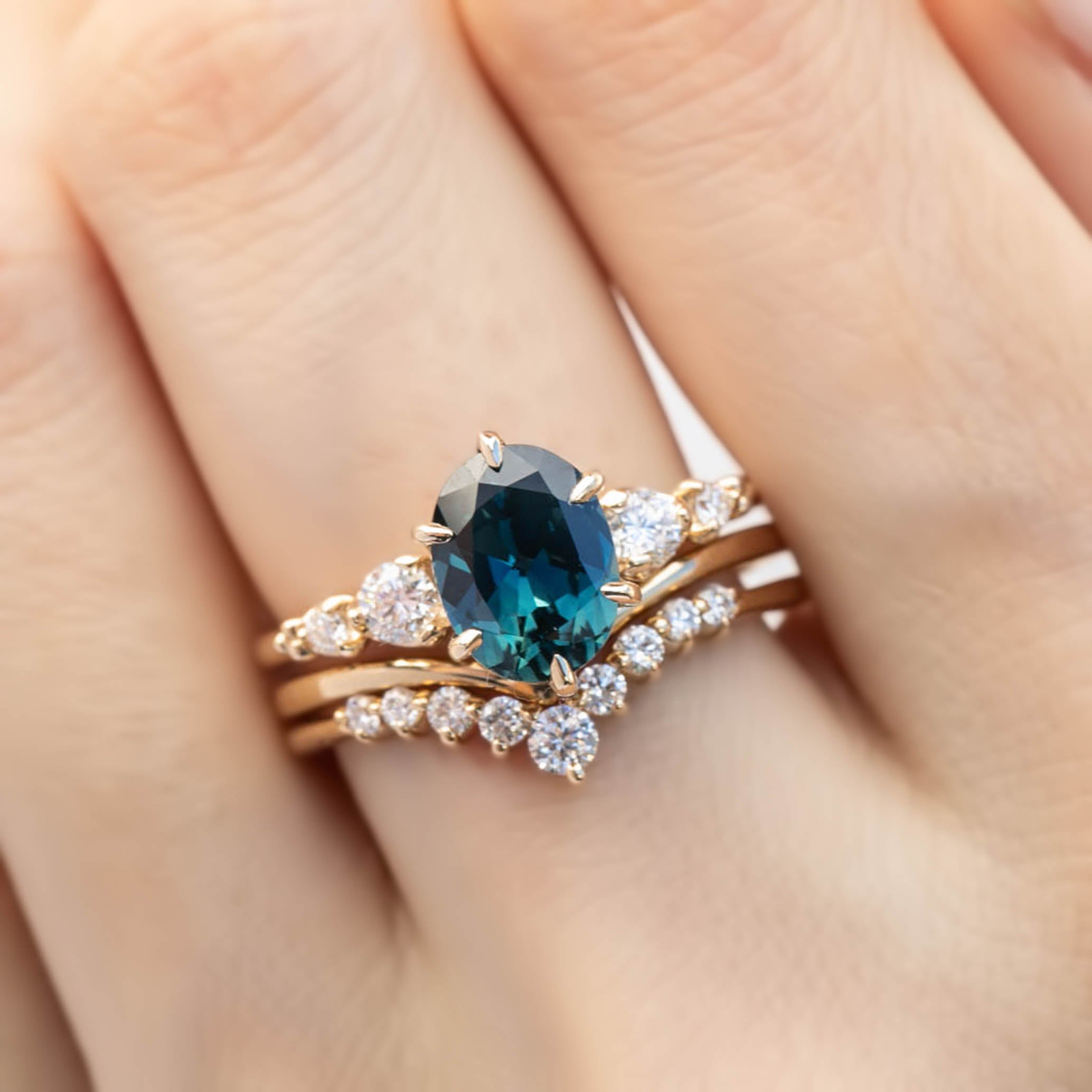 Estel Fleur Grand Ring, 2.46ct Unheated Teal Blue Queensland Sapphire