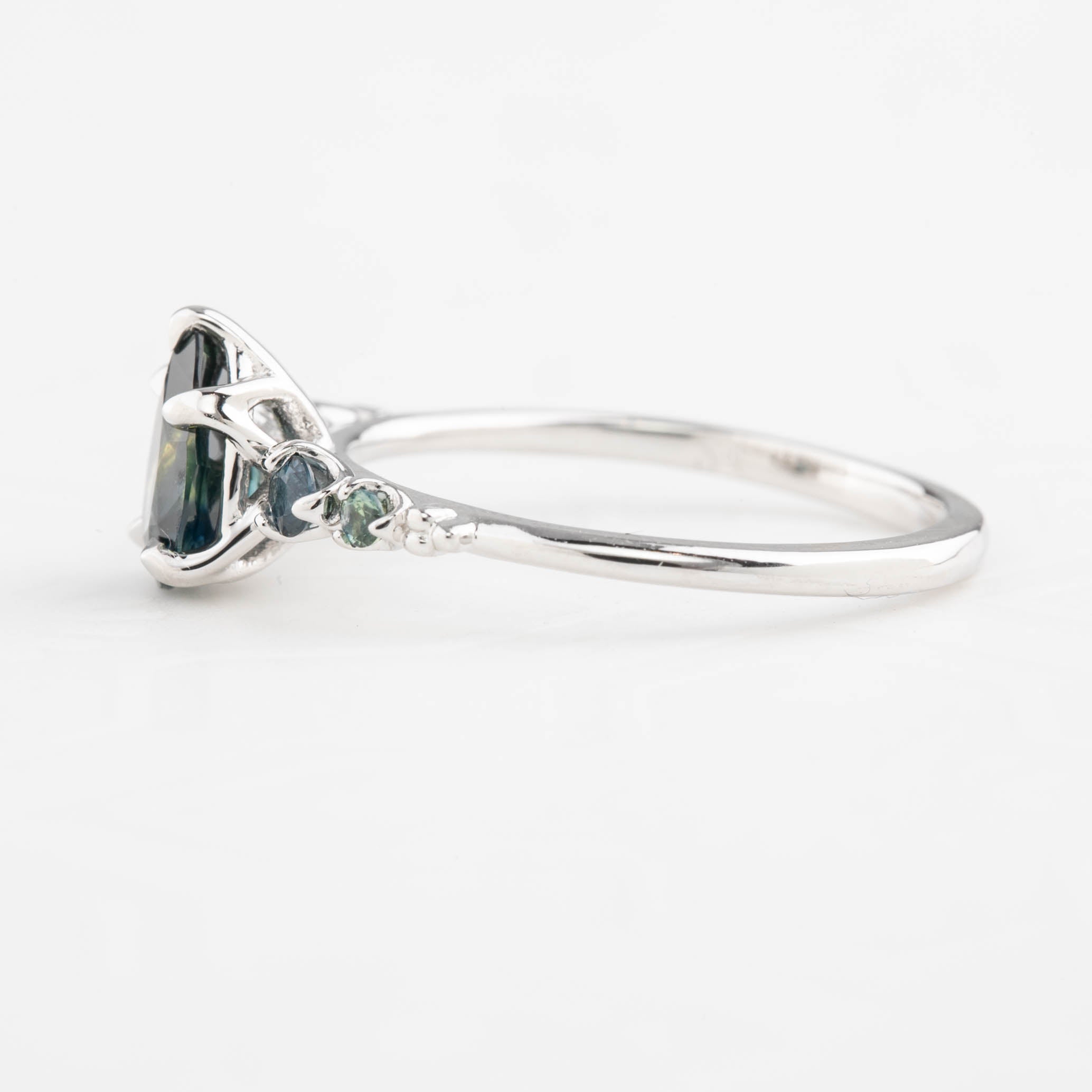 Estel Fleur Ring, 1.05ct Green Montana Sapphire, 14K White Gold (One of a kind)