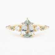 Estel Fleur Ring, 1.47ct Light Green Madagascar Sapphire, 14K Yellow Gold (One of a kind)