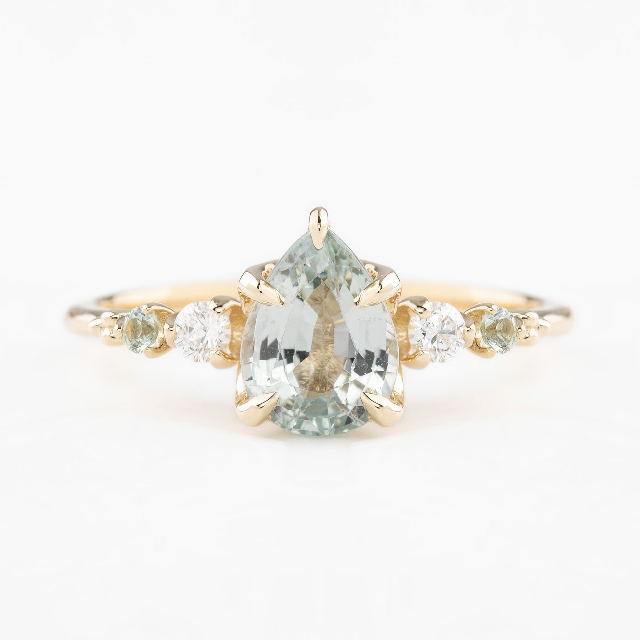 Estel Fleur Ring, 1.47ct Light Green Madagascar Sapphire, 14K Yellow Gold (One of a kind)