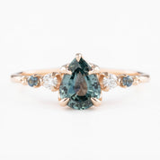 Estel Fleur Ring, 1.13ct Light Blue Green Pear Montana Sapphire, 14K Rose Gold (One of a kind)