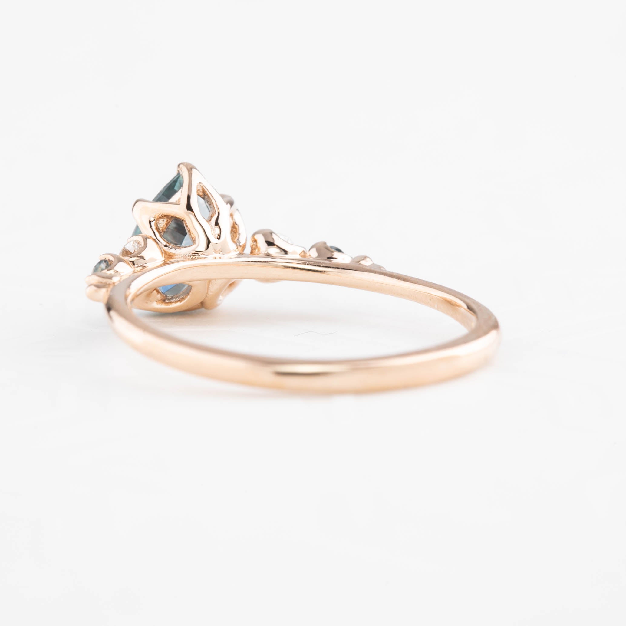 Estel Fleur Ring, 1.13ct Light Blue Green Pear Montana Sapphire, 14K Rose Gold (One of a kind)