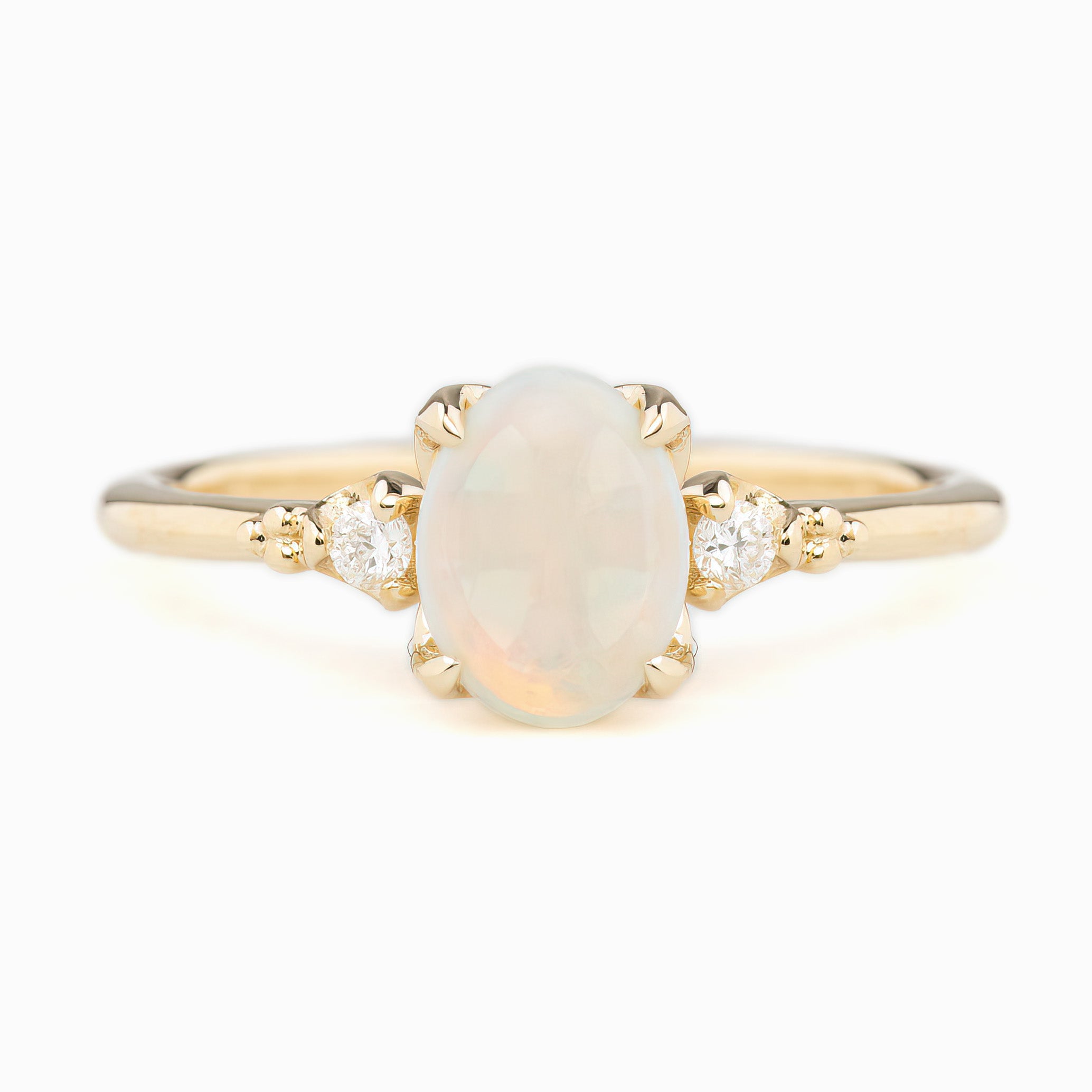 Estel Ring 0.6ct White Opal, 14K Yellow Gold (One of a kind)
