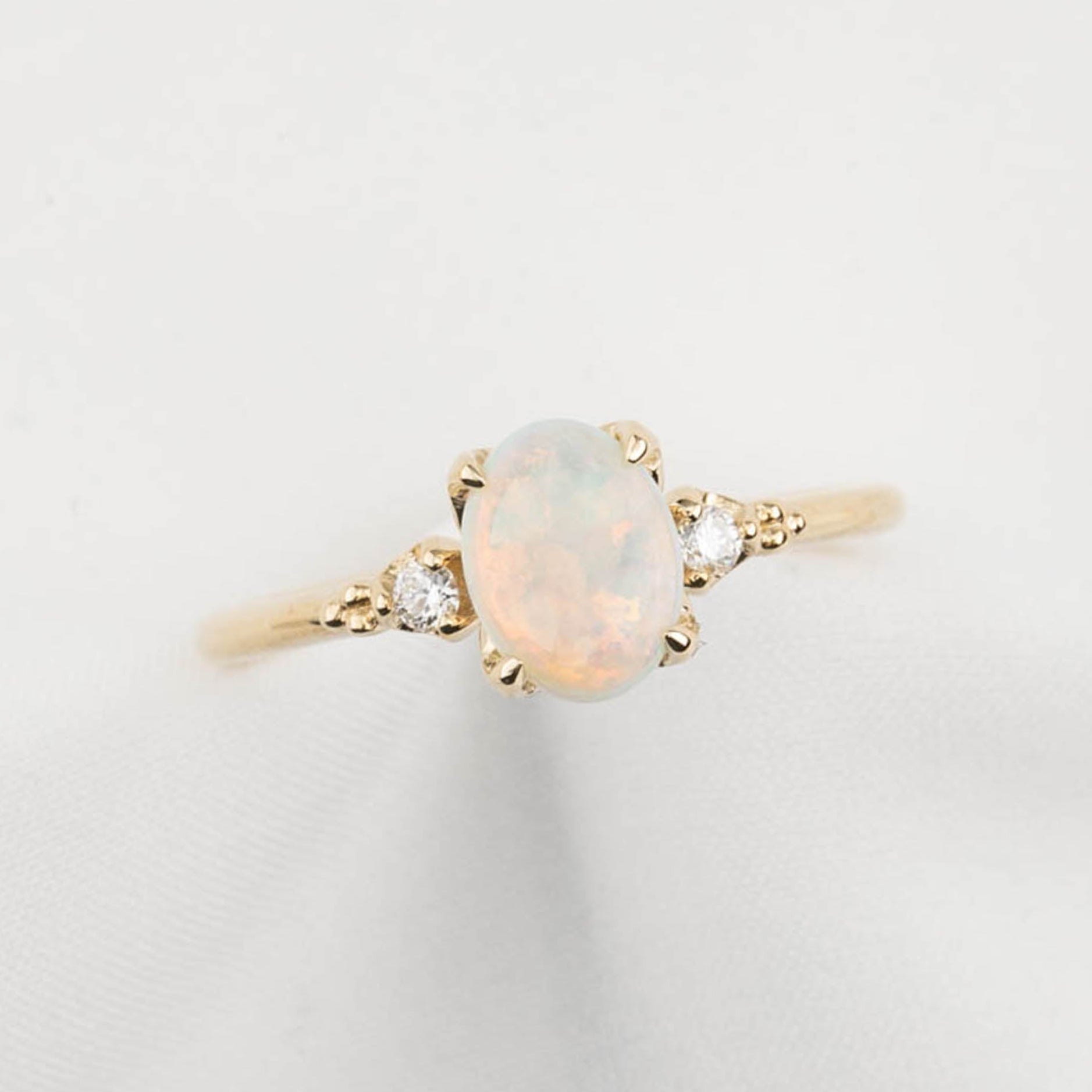 Estel Ring 0.6ct White Opal, 14K Yellow Gold (One of a kind)