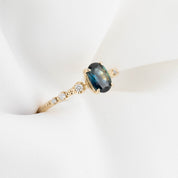 Wisteria Ring 1.17ct Deep Teal Blue Queensland Sapphire, 14K Yellow Gold (One of a kind)
