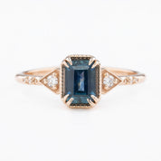 Agatha Ring, 1.11ct Deep Teal Blue Emerald Montana Sapphire, 14k Rose Gold