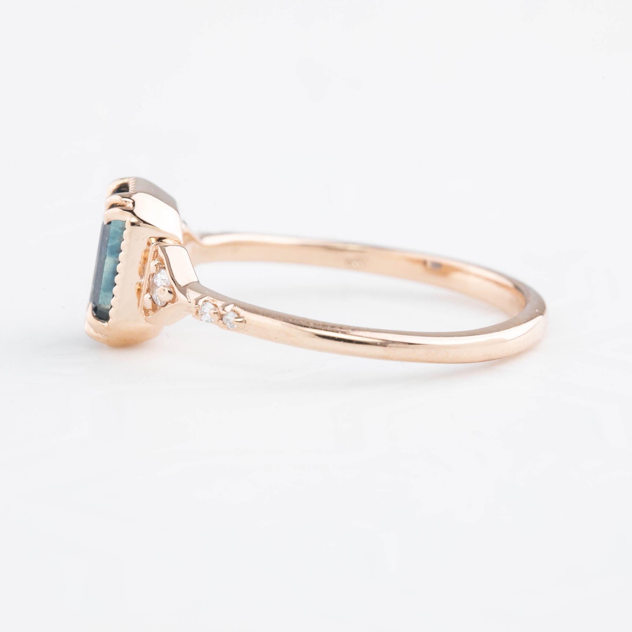 Agatha Ring, 1.11ct Deep Teal Blue Emerald Montana Sapphire, 14k Rose Gold