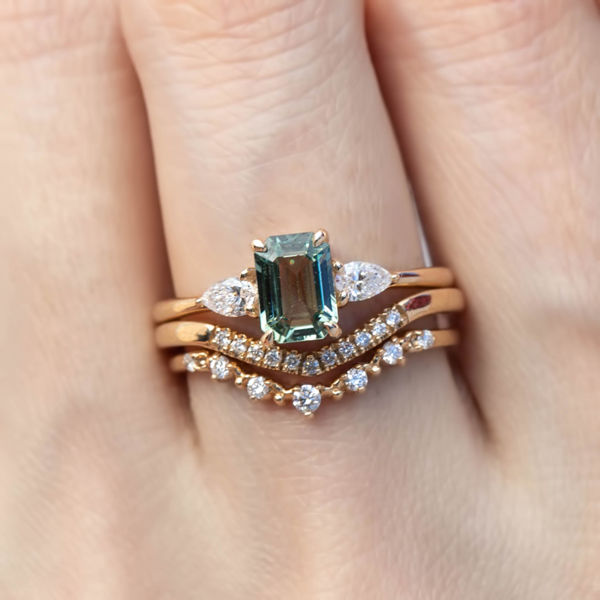 Olivia Ring 1.06ct Light Green Madagascar Sapphire, 14K Yellow Gold (One of a kind)