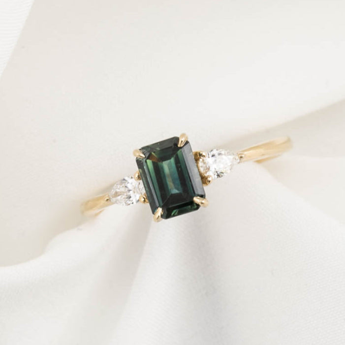 Jane Ring, 0.80ct Blue Green Teal Blue Madagascar Sapphire