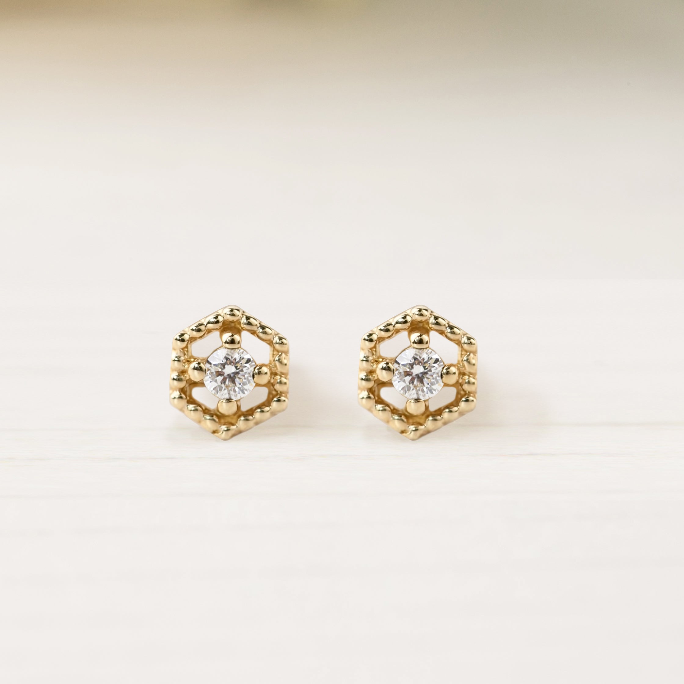 Milgrain Hexagon Diamond Studs