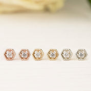 Milgrain Hexagon Diamond Studs