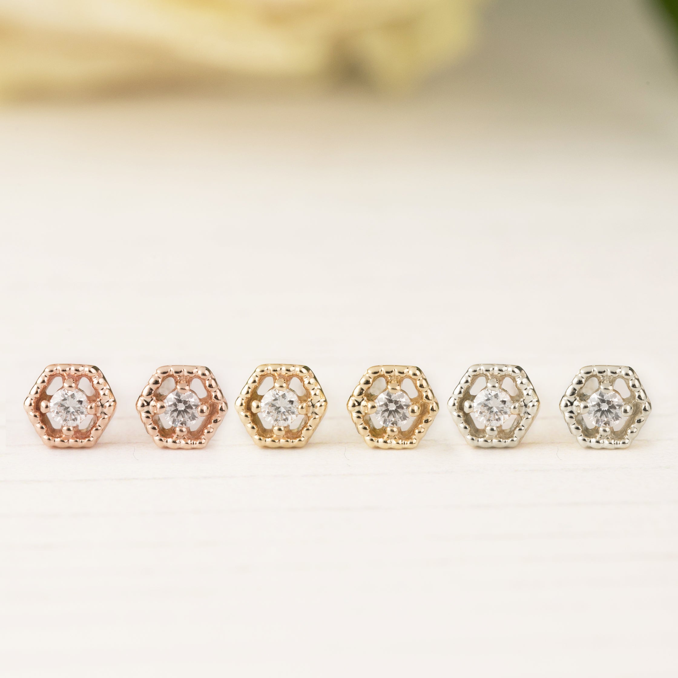 Milgrain Hexagon Diamond Studs