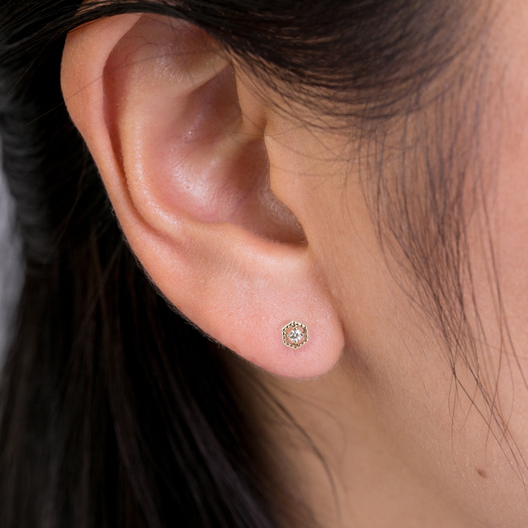 Milgrain Hexagon Diamond Studs