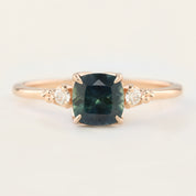 Estel Ring - 1.31ct Cushion Cut Dark Teal Montana Sapphire, 14k Rose Gold (One of a kind)