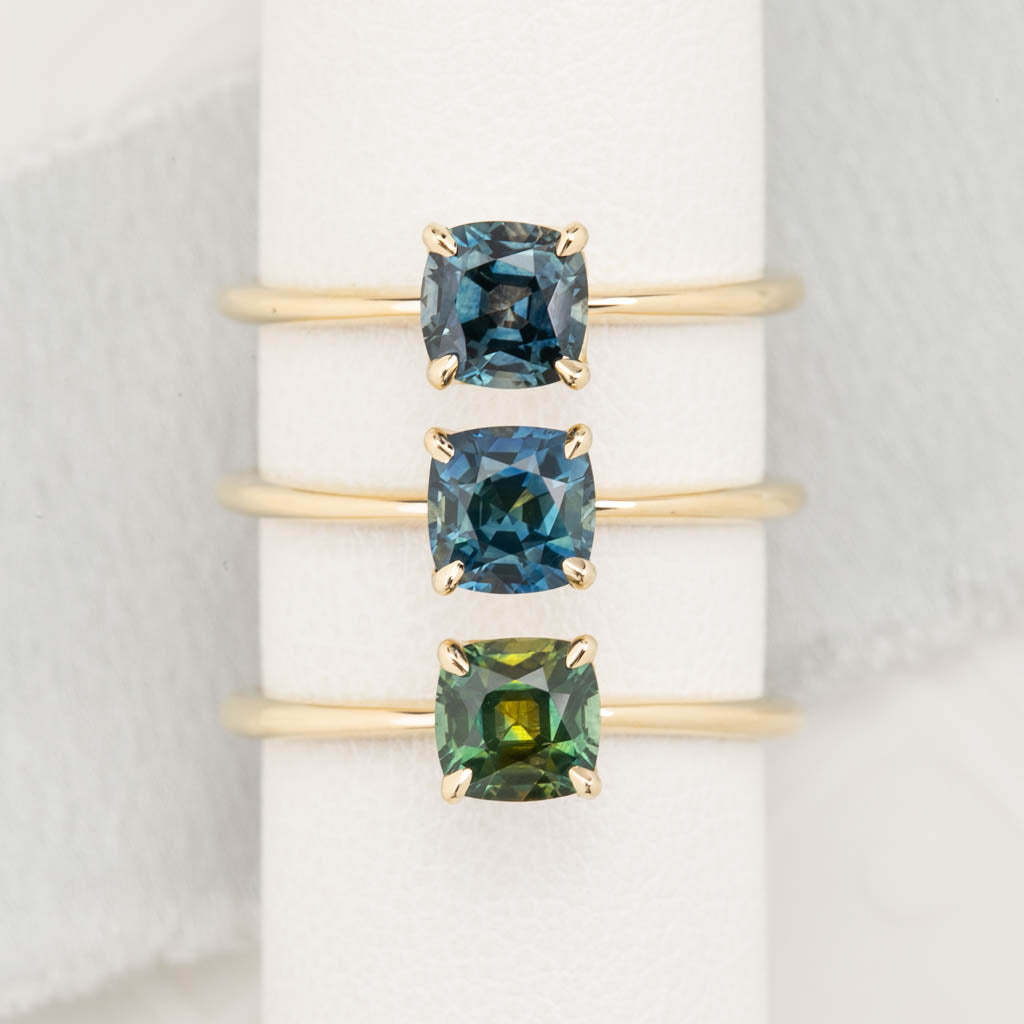 Sara Ring 0.93ct Parti Green Yellow Montana Sapphire, 14K Yellow Gold (One of a kind)