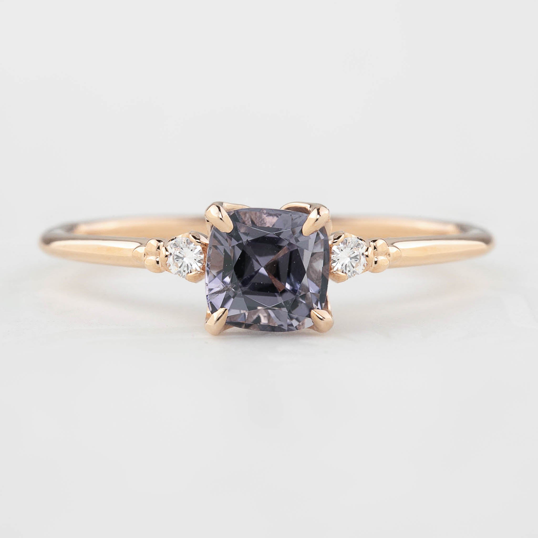 Estel Ring 1.04ct Cushion Cut Grey Purple Spinel, 14k Rose Gold (One of a kind)
