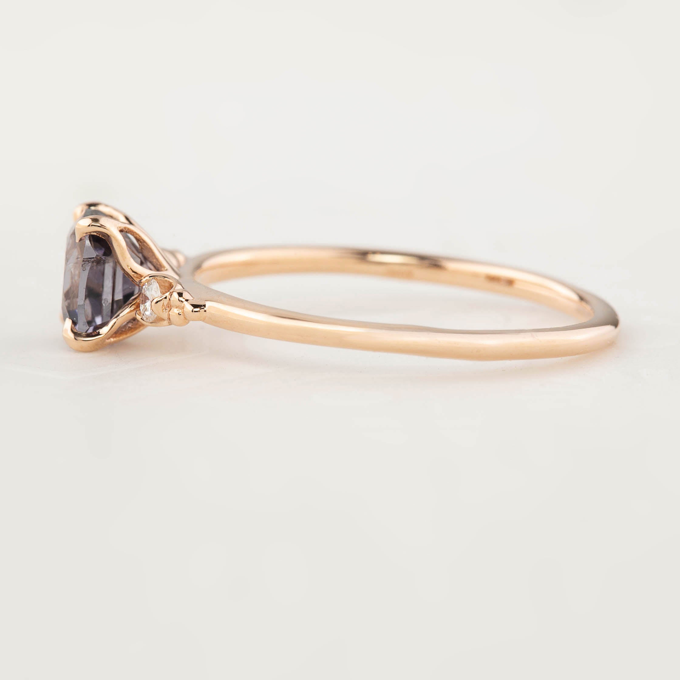 Estel Ring 1.04ct Cushion Cut Grey Purple Spinel, 14k Rose Gold (One of a kind)