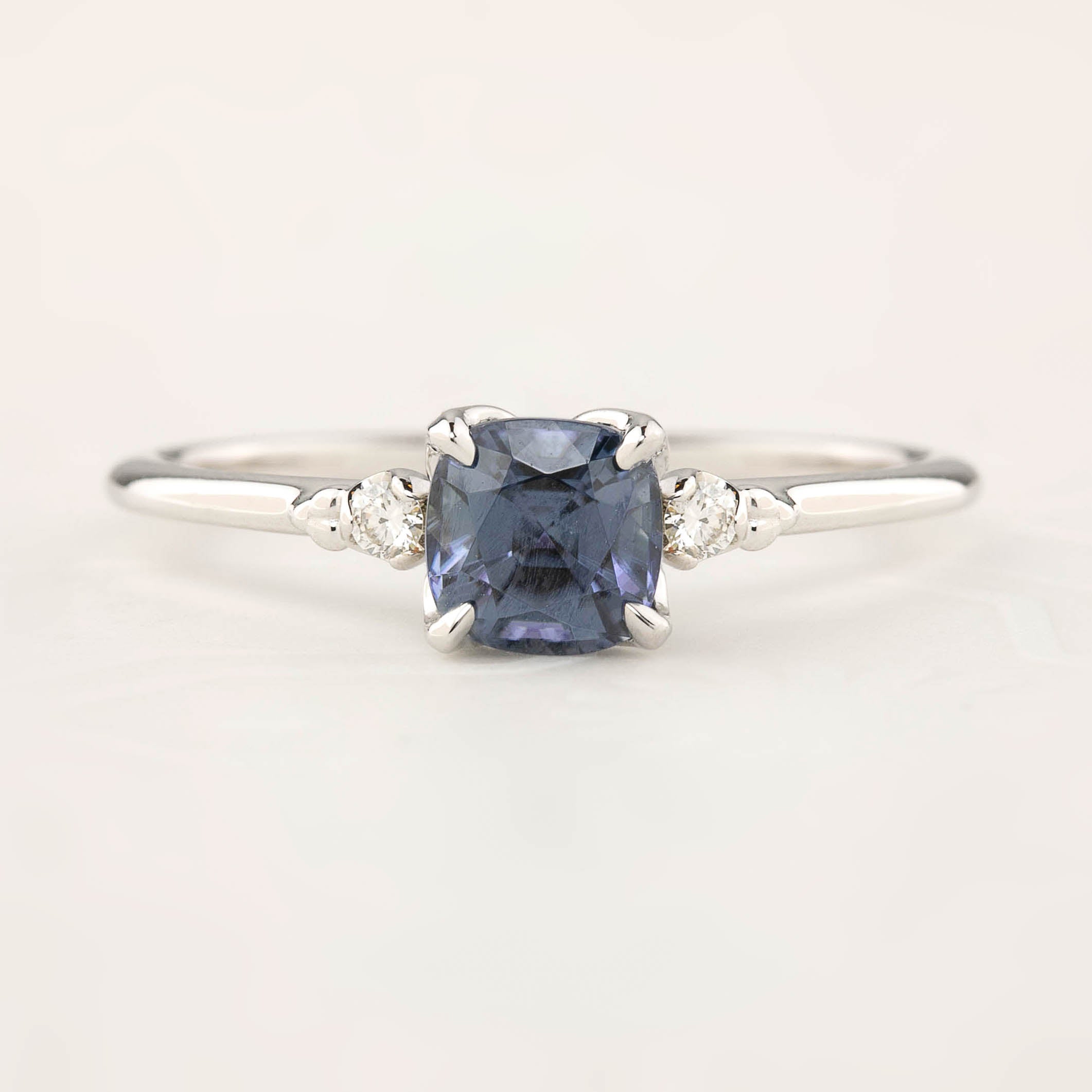 Estel Ring Cushion Cut 1.29ct Blue Spinel, 14k White Gold