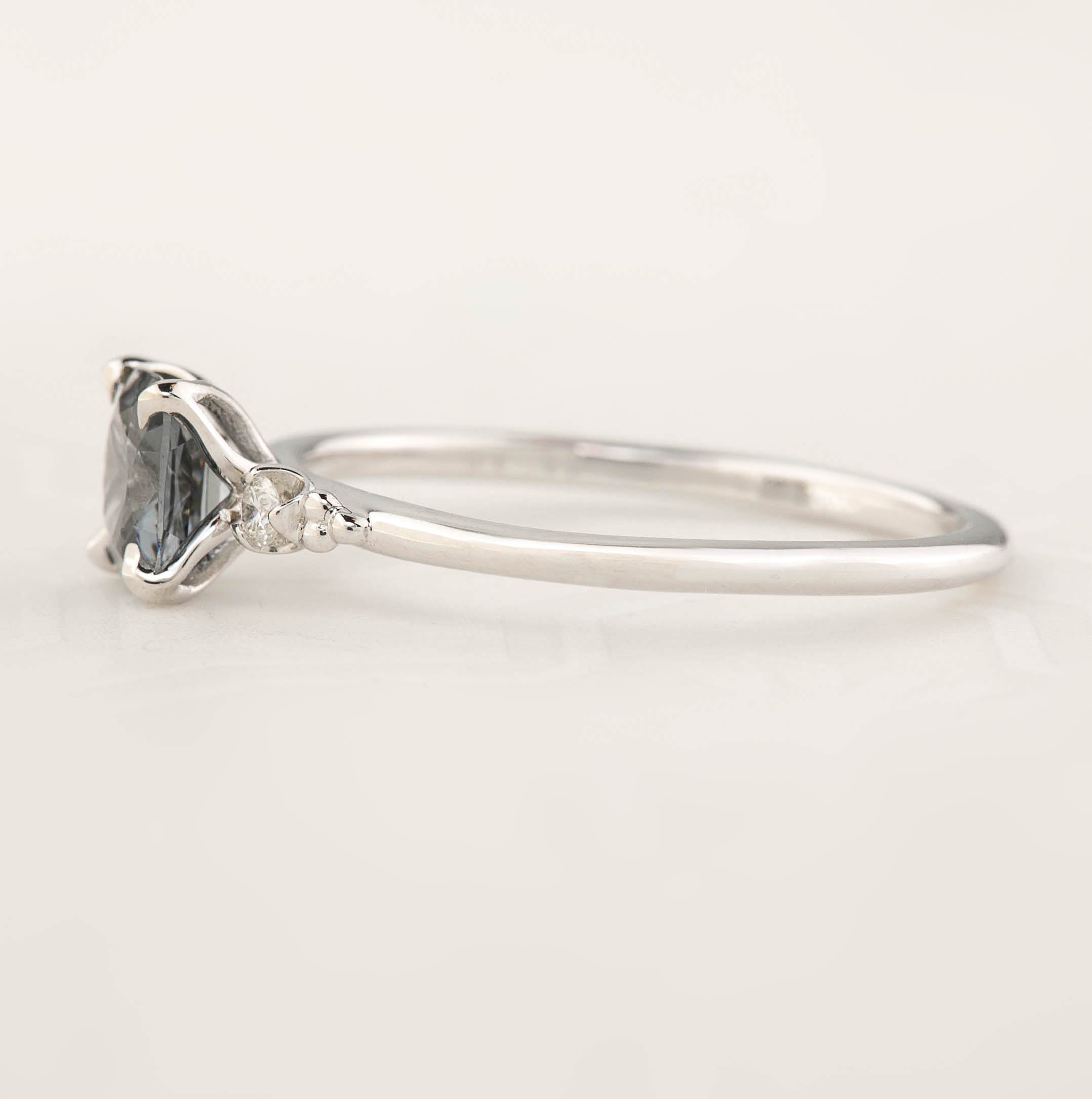 Estel Ring 0.73ct Cushion Cut Grey Blue Spinel, 14k White Gold (One of a kind)