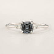 Estel Ring 0.73ct Cushion Cut Grey Blue Spinel, 14k White Gold (One of a kind)