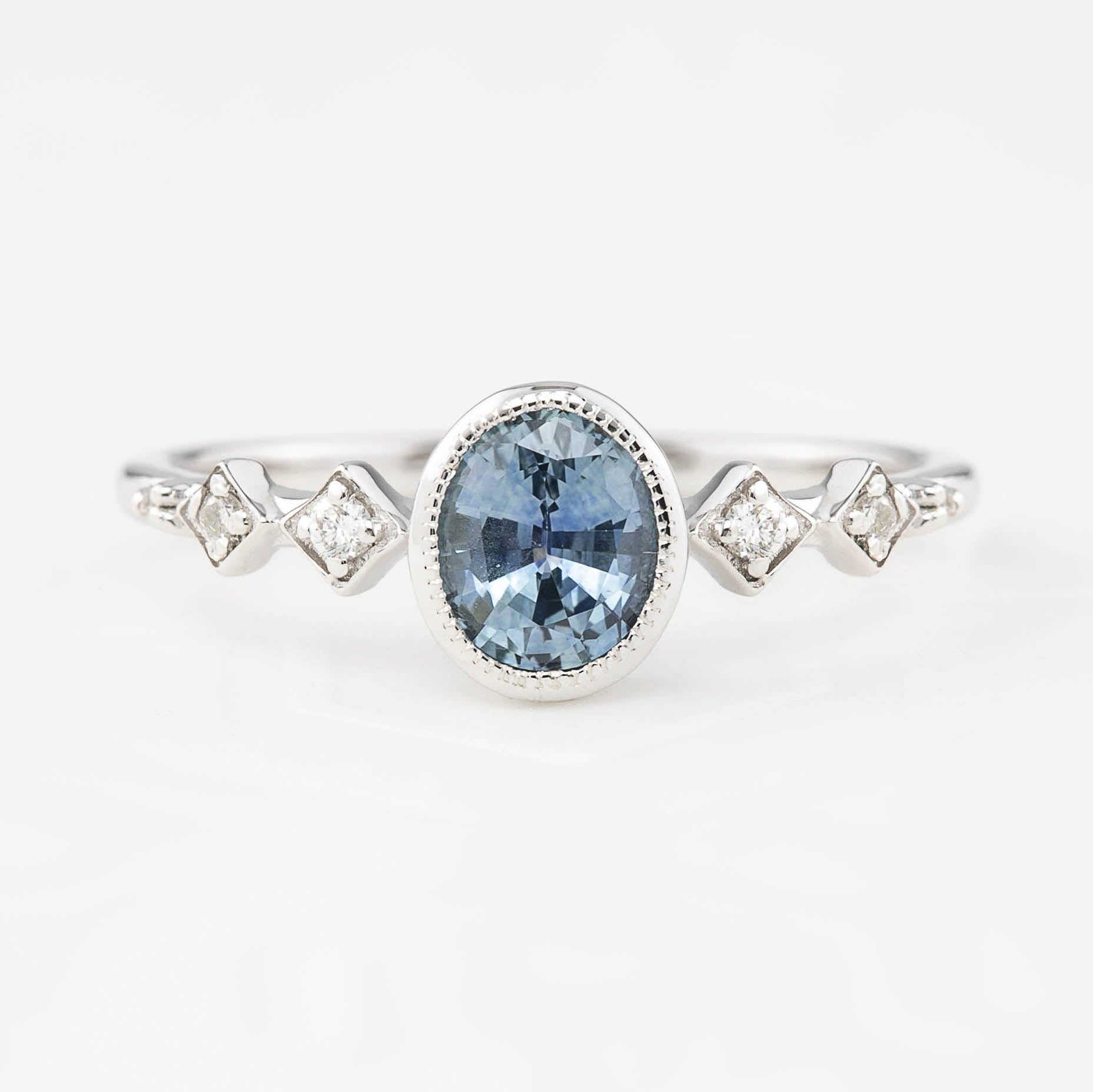 【一点物】セレステリング ・0.80ct・モンタナ産グリーンサファイア・K14WG