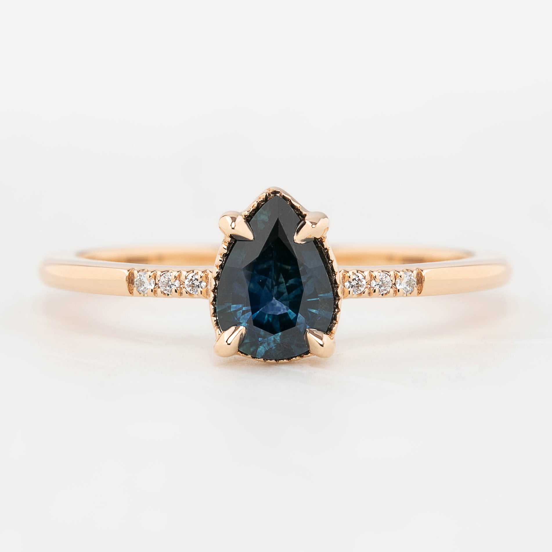 Grace Ring 0.73ct Pear Cut Teal Blue Montana Sapphire, 14k Rose Gold (One of a kind)