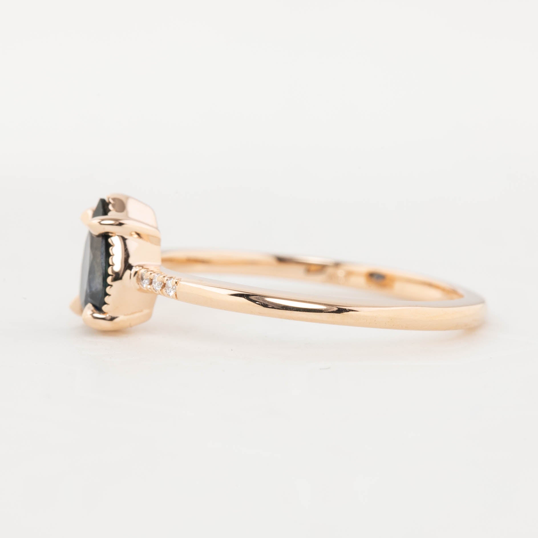 Grace Ring 0.73ct Pear Cut Teal Blue Montana Sapphire, 14k Rose Gold (One of a kind)