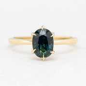 Floryn Ring 1.89ct Unheated Blue Green Oval Queensland Sapphire Ring, 14k Yellow Gold (One of a kind)
