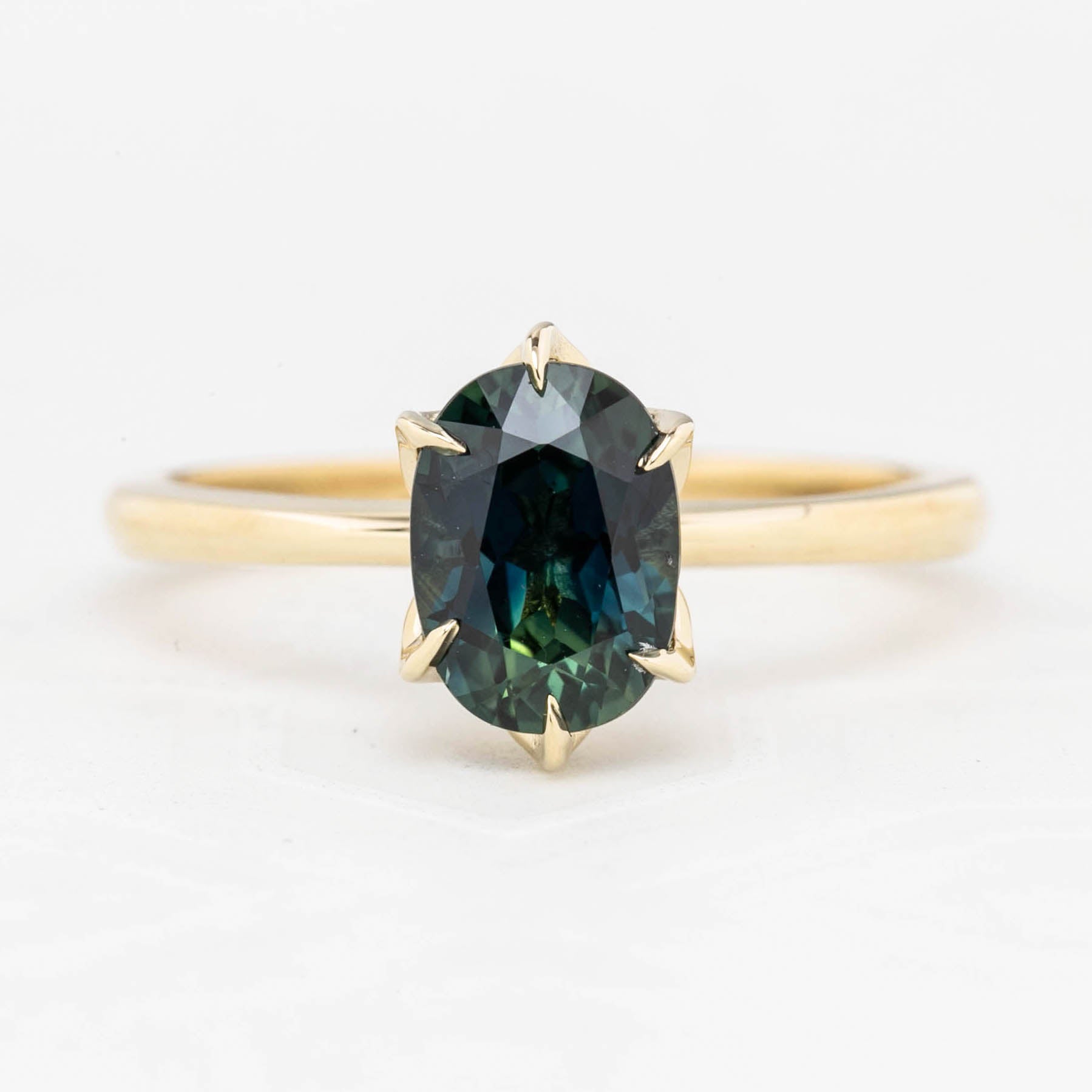 Floryn Ring 1.89ct Unheated Blue Green Oval Queensland Sapphire Ring, 14k Yellow Gold (One of a kind)