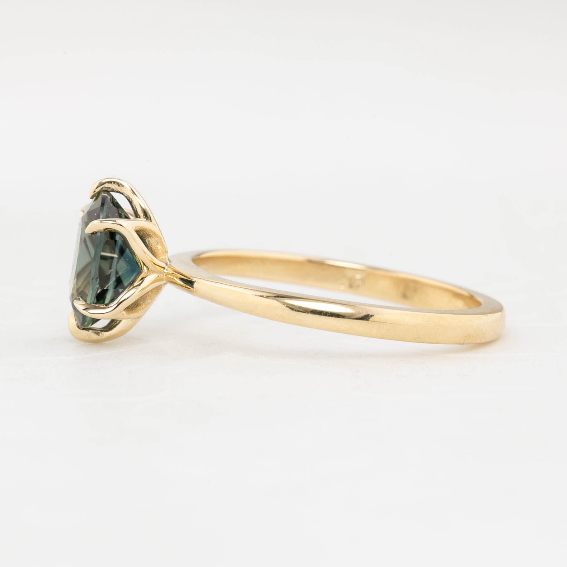 Floryn Ring 1.89ct Unheated Blue Green Oval Queensland Sapphire Ring, 14k Yellow Gold (One of a kind)
