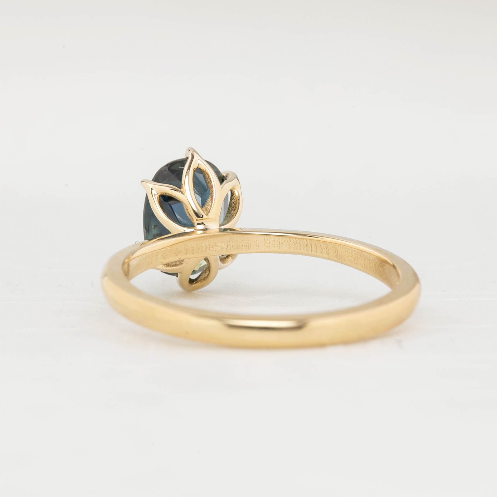 Floryn Ring 1.89ct Unheated Blue Green Oval Queensland Sapphire Ring, 14k Yellow Gold (One of a kind)