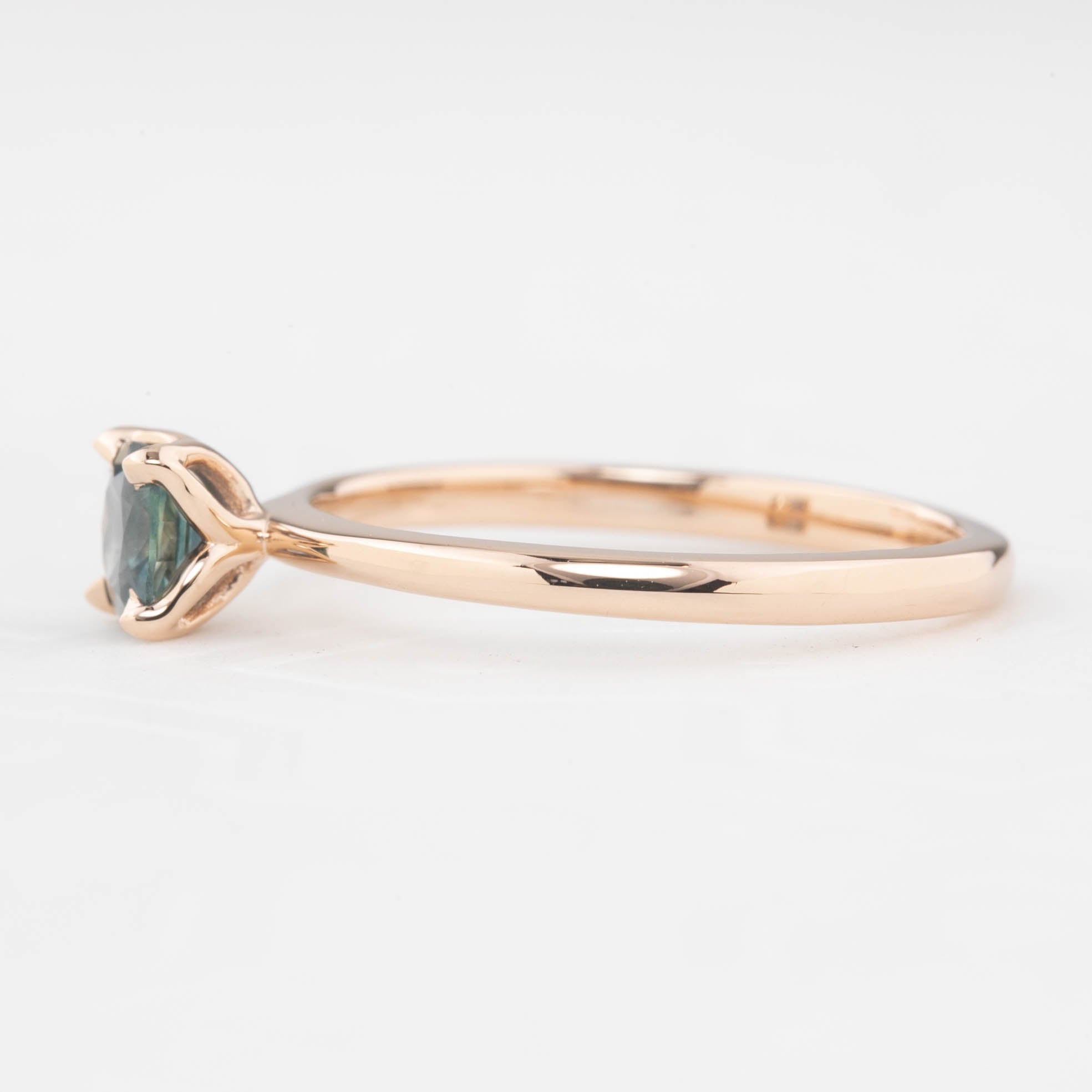 Sara Ring 5mm 0.60ct Teal Blue Montana Sapphire, 14k rose gold