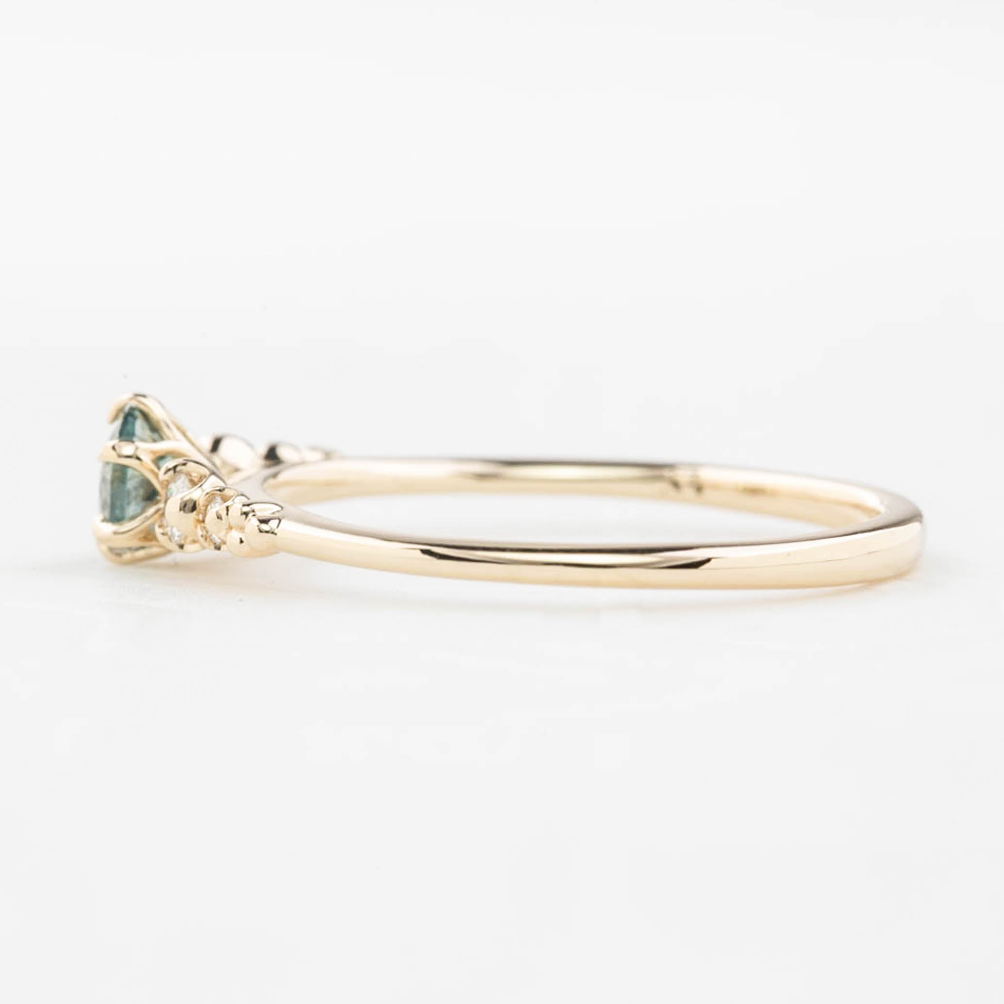 Estel Fleur Six Prongs Ring 4mm 0.30ct Light Blue Green Montana Sapphire 14K Yellow Gold