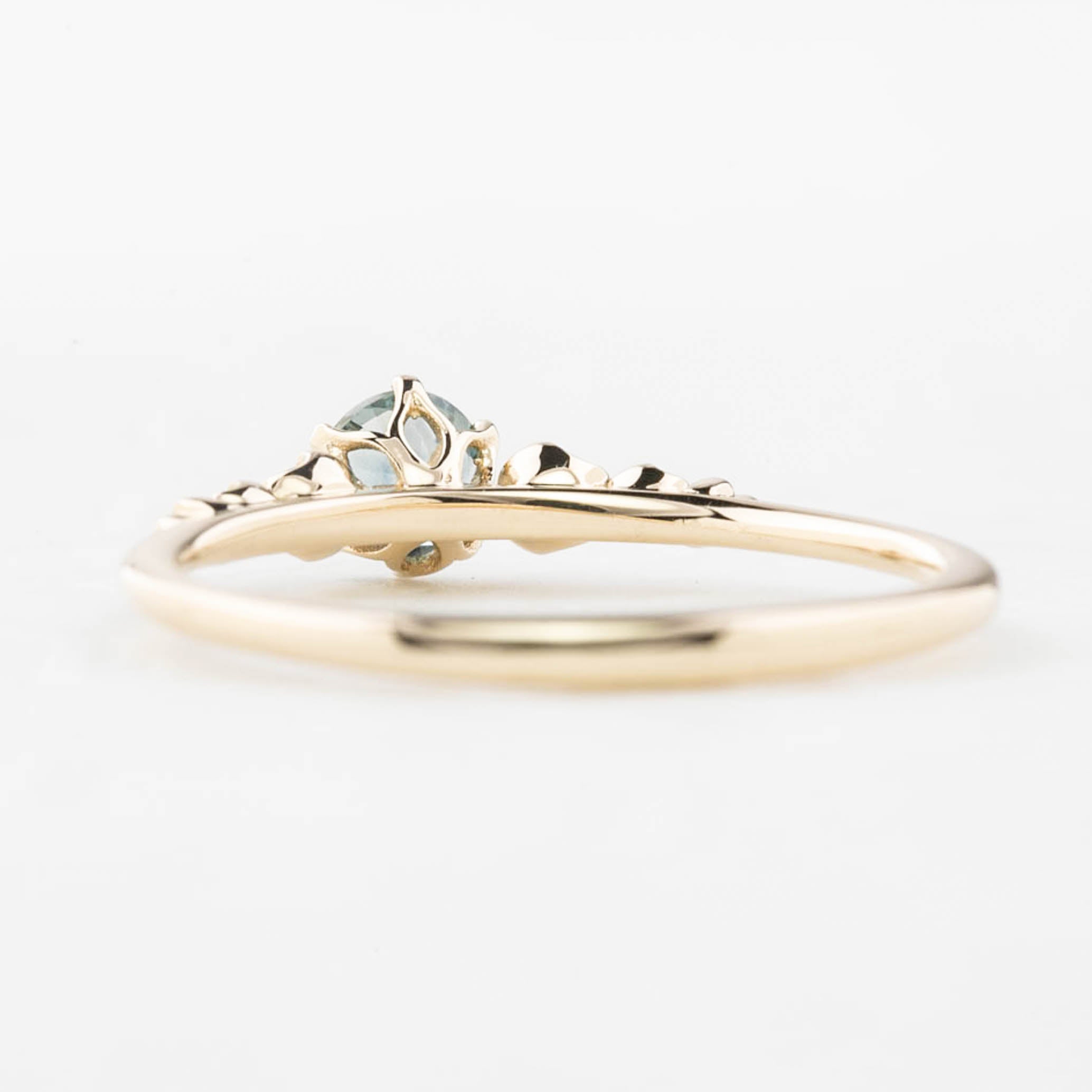 Estel Fleur Six Prongs Ring 4mm 0.30ct Light Blue Green Montana Sapphire 14K Yellow Gold