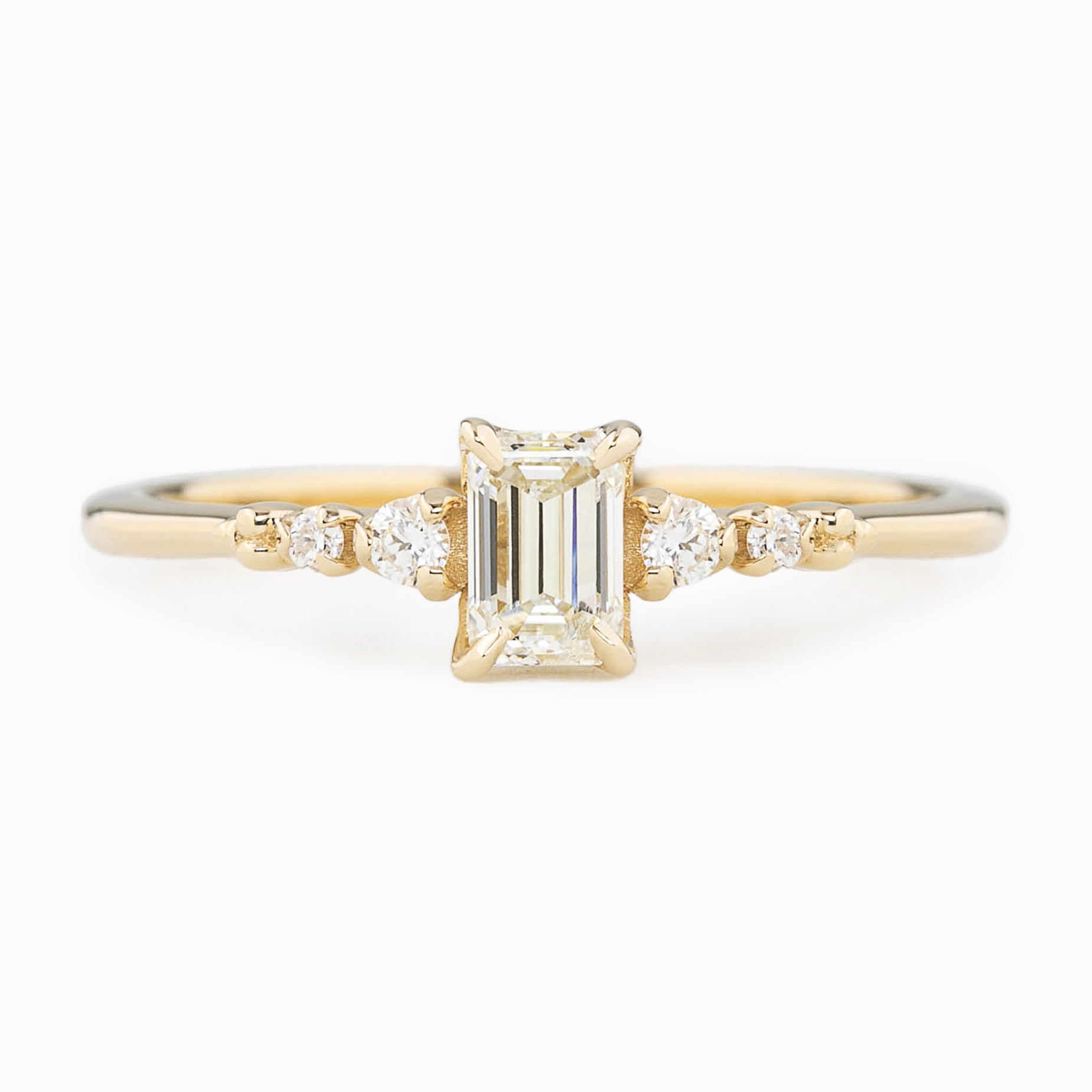 Estel Fleur Four Prongs Ring, 0.35ct Emerald Cut Diamond, 14k Yellow Gold (One of a kind)