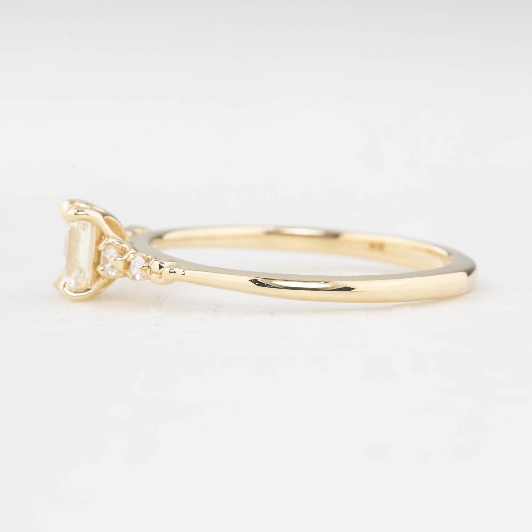 Estel Fleur Four Prongs Ring, 0.35ct Emerald Cut Diamond, 14k Yellow Gold (One of a kind)
