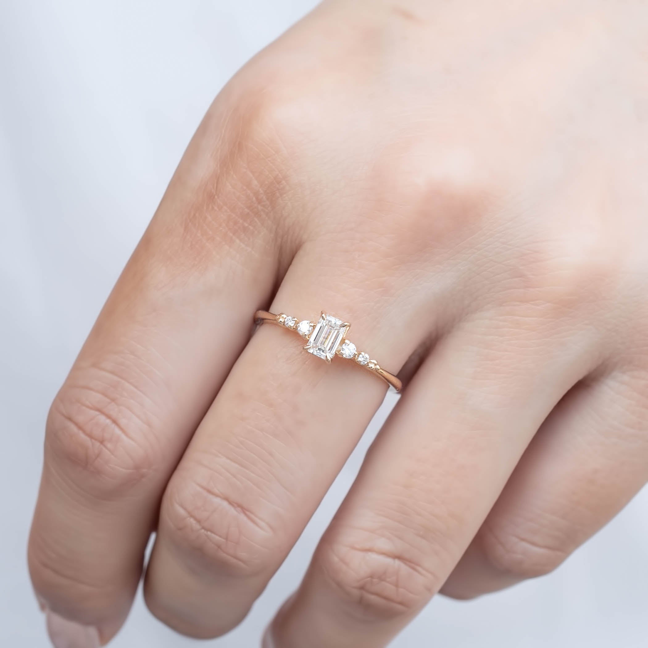 Estel Fleur Four Prongs Ring, 0.35ct Emerald Cut Diamond, 14k Yellow Gold (One of a kind)