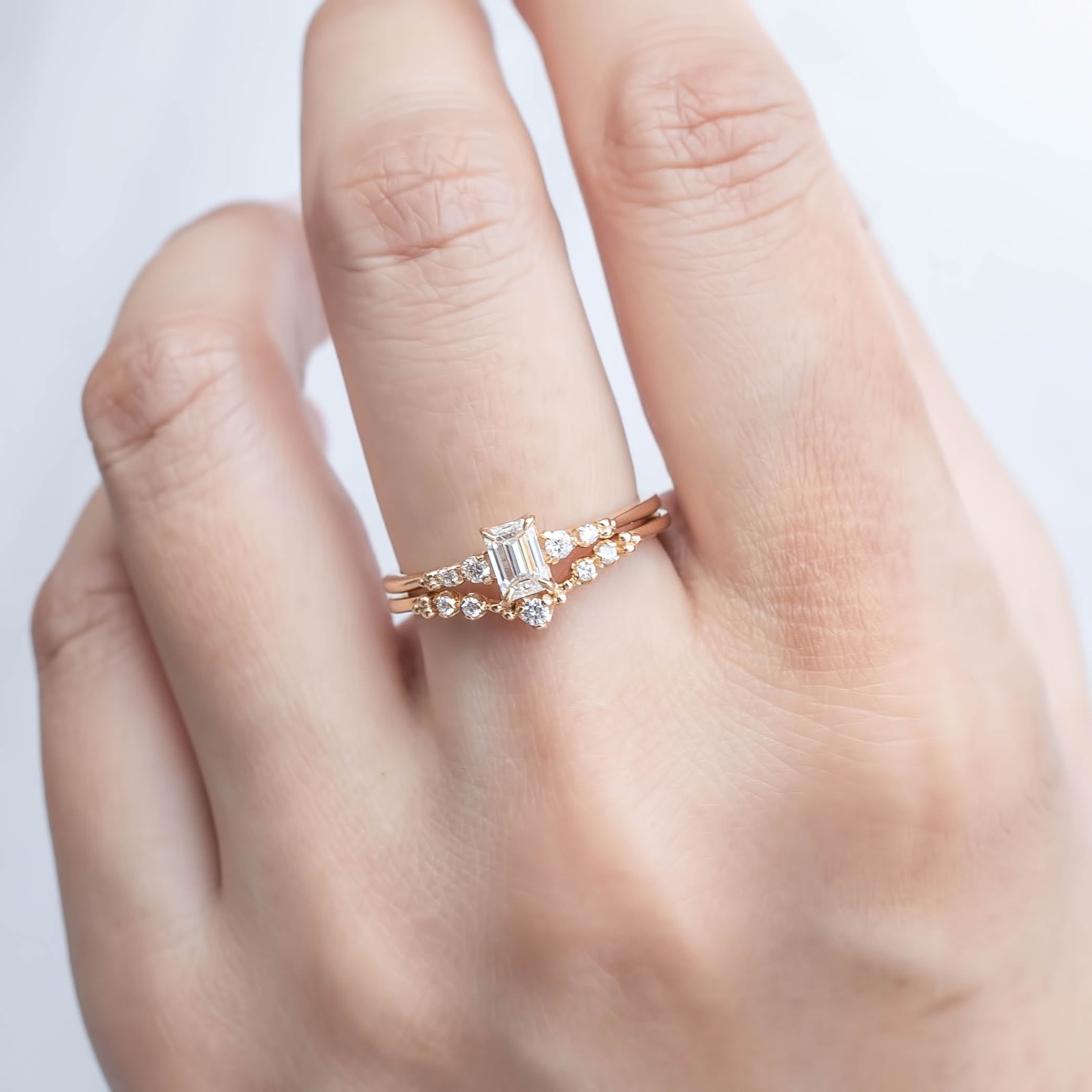 Estel Fleur Four Prongs Ring, 0.35ct Emerald Cut Diamond, 14k Yellow Gold (One of a kind)