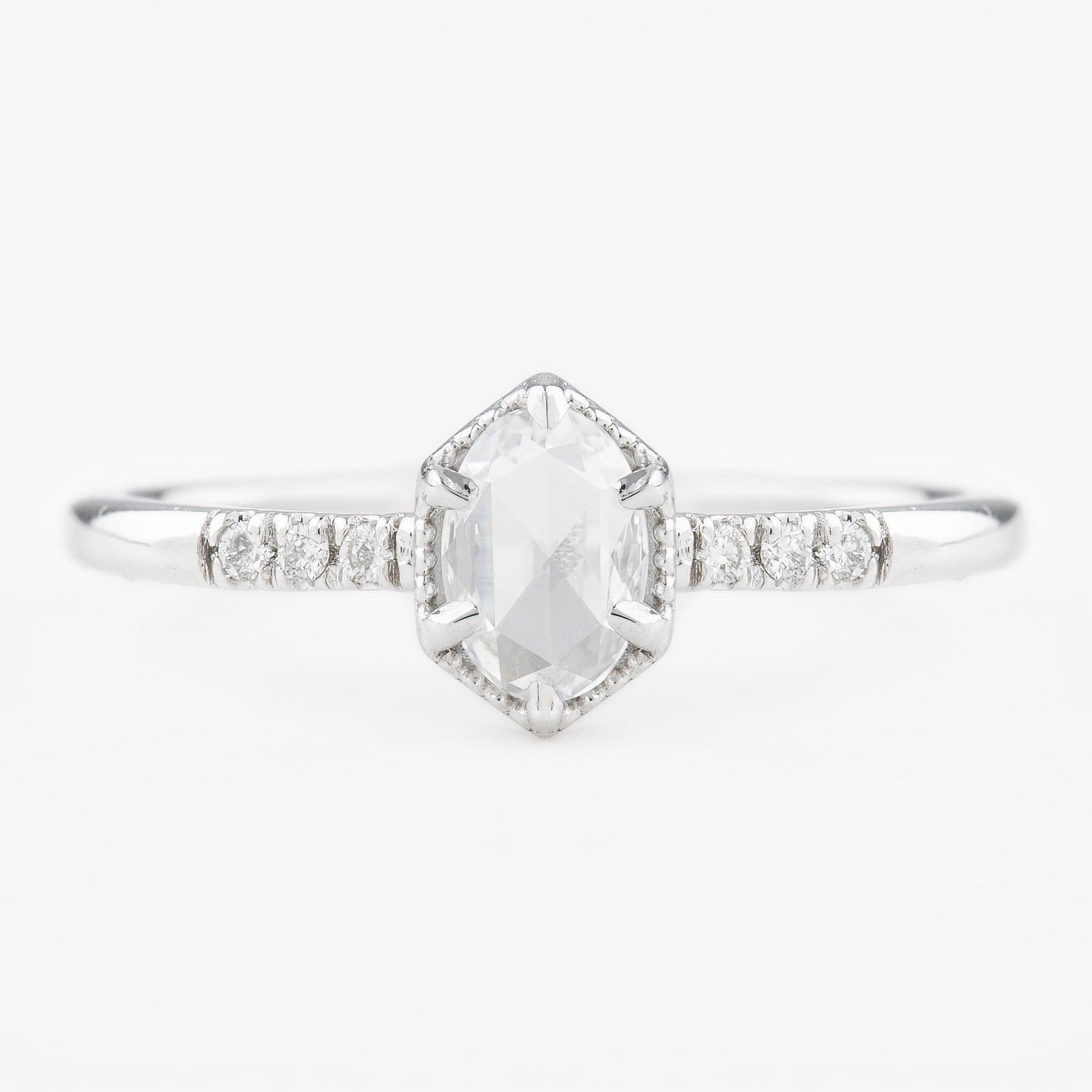 Grace Ring, 0.27ct Oval Rose Cut Diamond, 14k White Gold, (One of a kind)