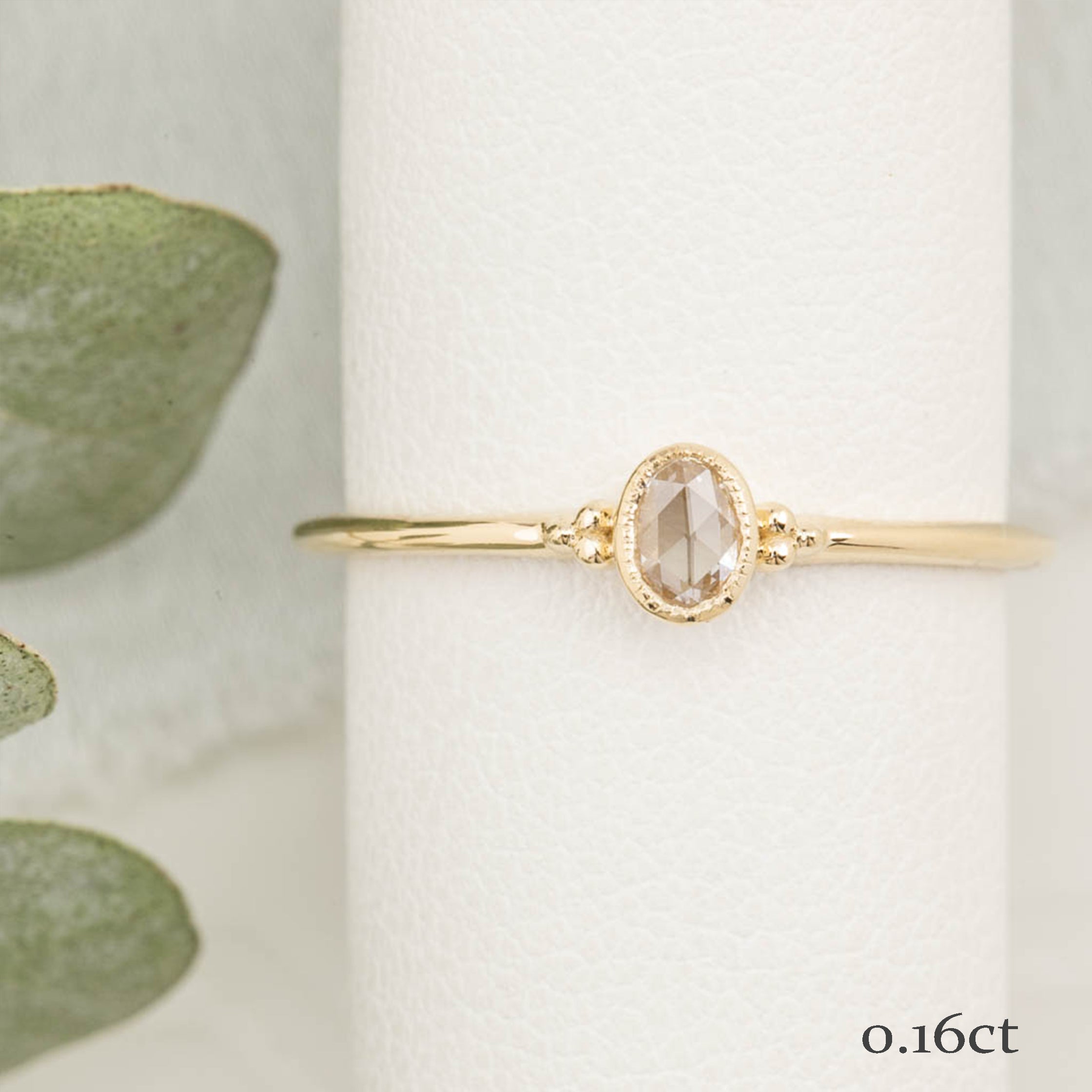 Iris Ring, 0.08-0.18ct Rose Cut Diamond, 14k Yellow Gold (One of a kind)