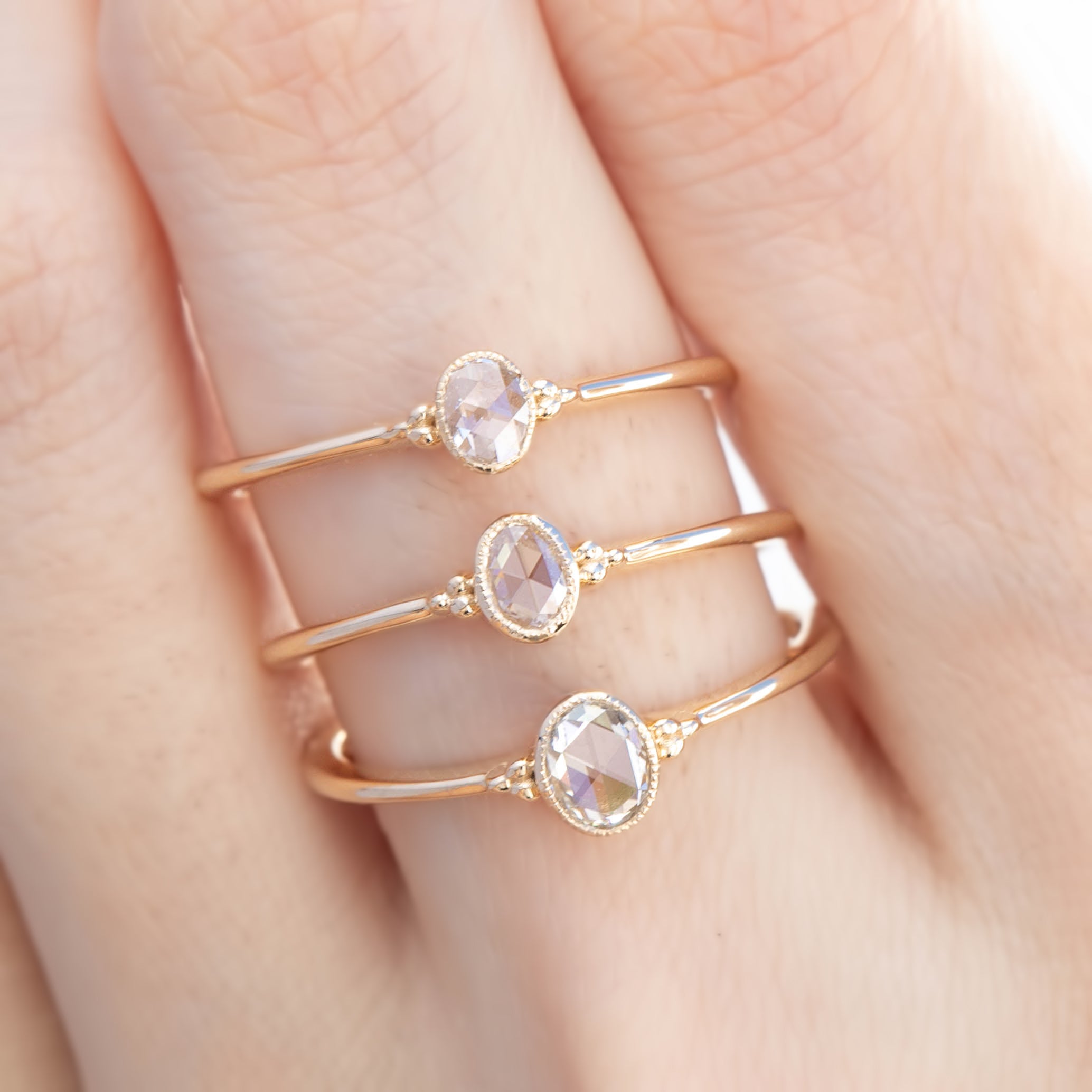 Iris Ring, 0.08-0.18ct Rose Cut Diamond, 14k Yellow Gold (One of a kind)