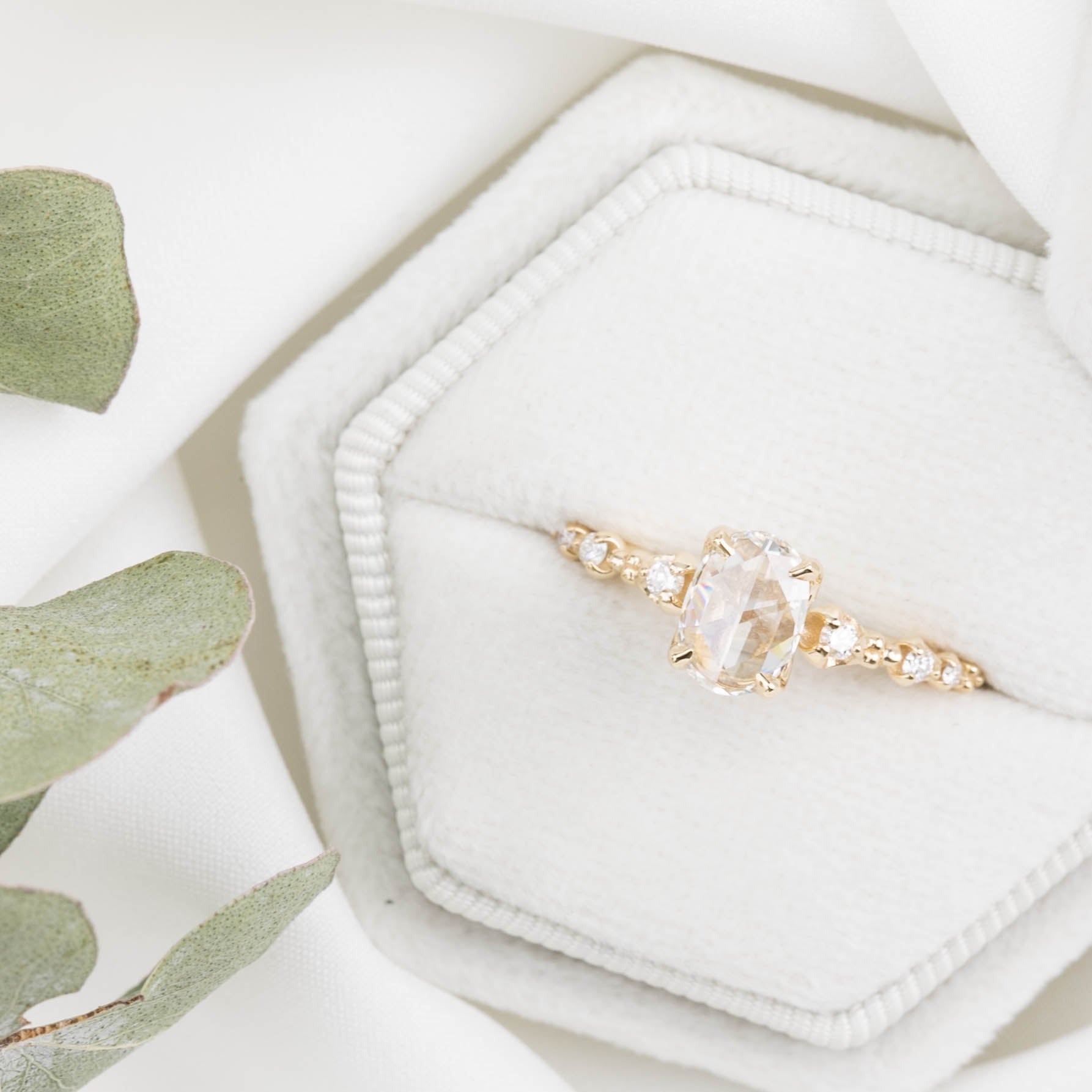 Wisteria Ring, 0.63ct Oval Rose Cut Diamond, 14k Yellow Gold (One of a kind)