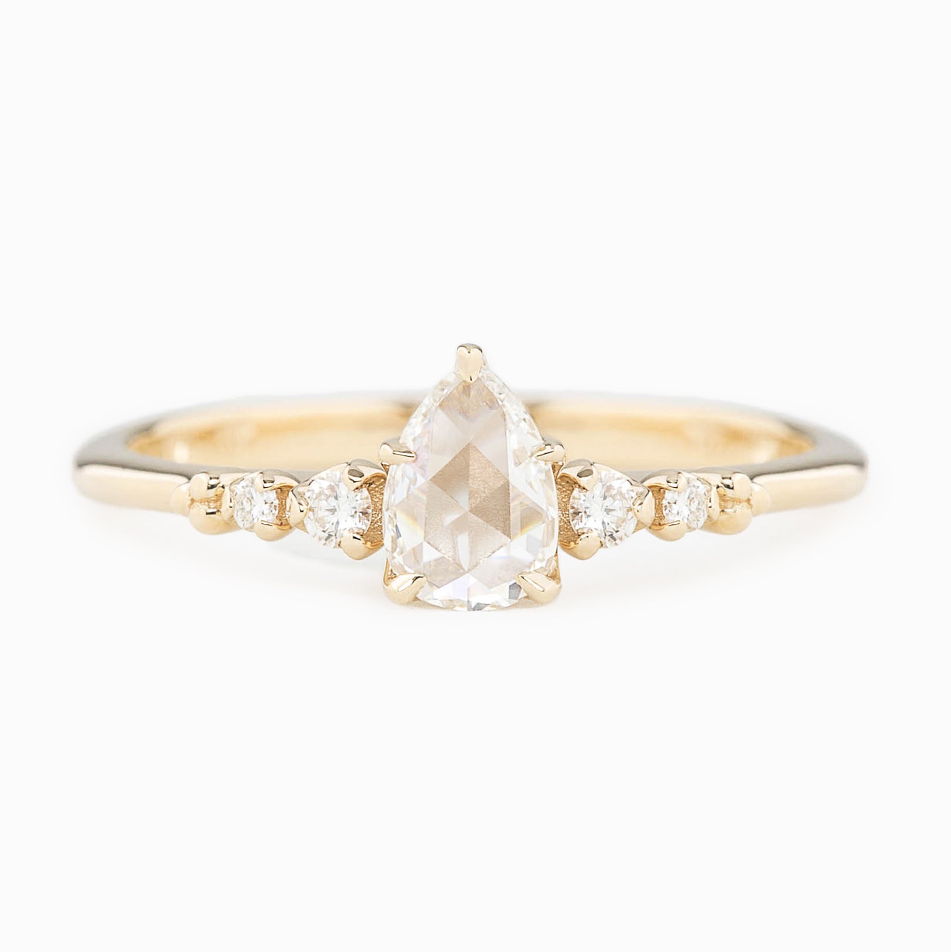 Estel Fleur Ring, 0.25ct Pear Rose Cut Diamond, 14K Yellow Gold (One of a kind)