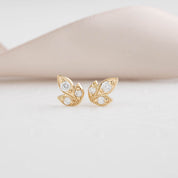 Three Leaf Diamond Stud Earrings, 14k Gold