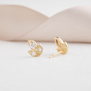 Three Leaf Diamond Stud Earrings, 14k Gold